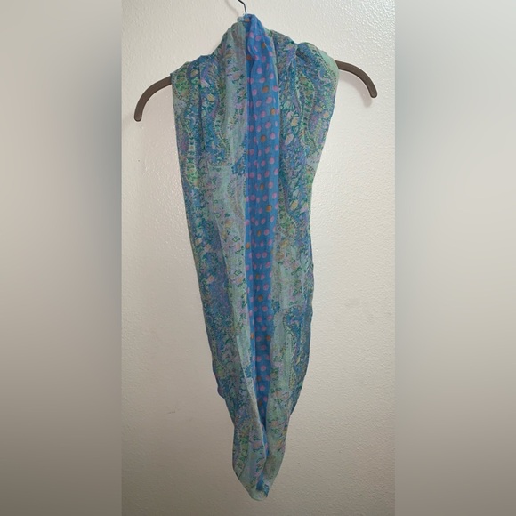 Floral Polka Dot Infinity Scarf Blue Pink Green Flowers Cottagecore Easter - Picture 2 of 8